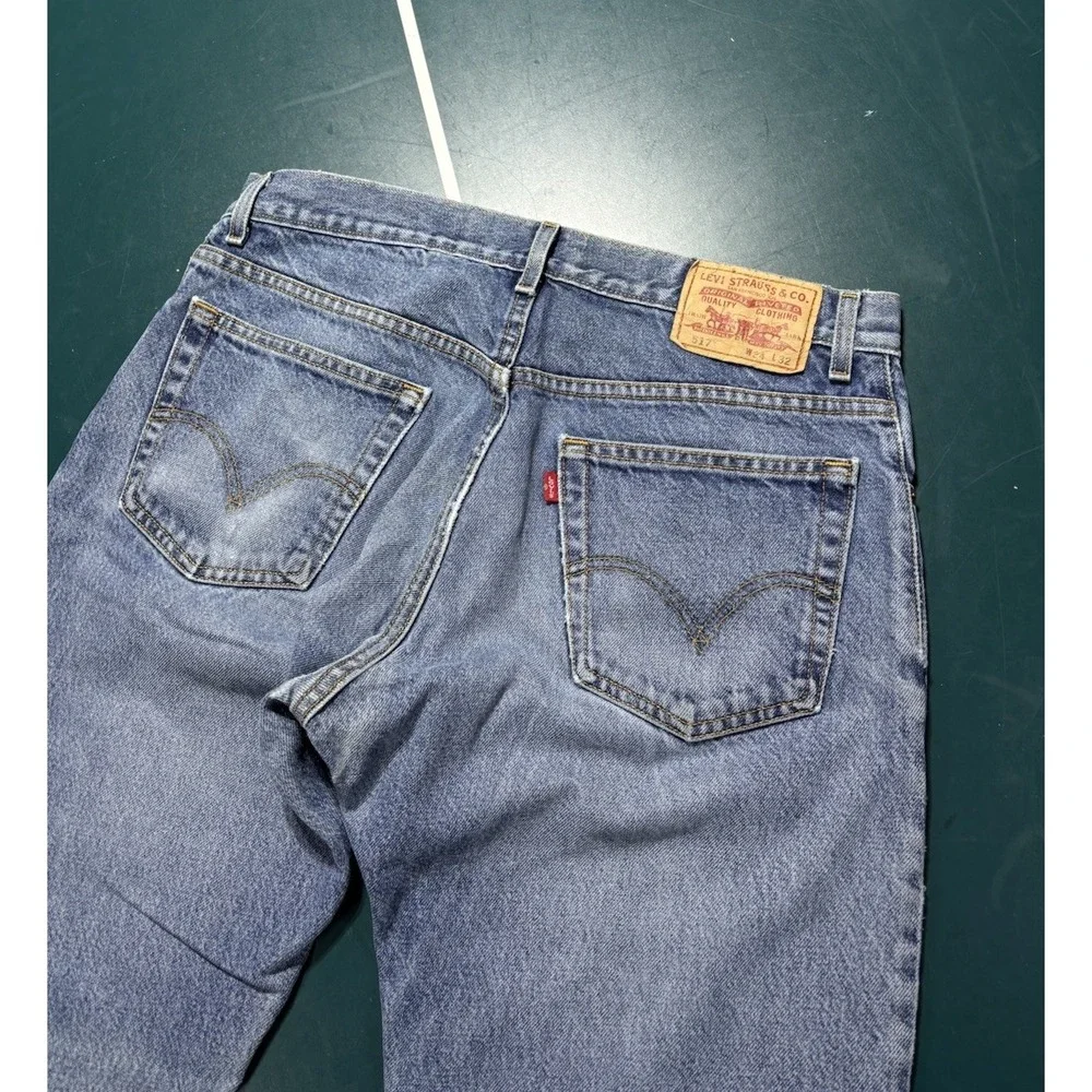 Vintage Levis 517 Bootcut Jeans 34x32 Blue Faded Distressed Denim Western Y2K